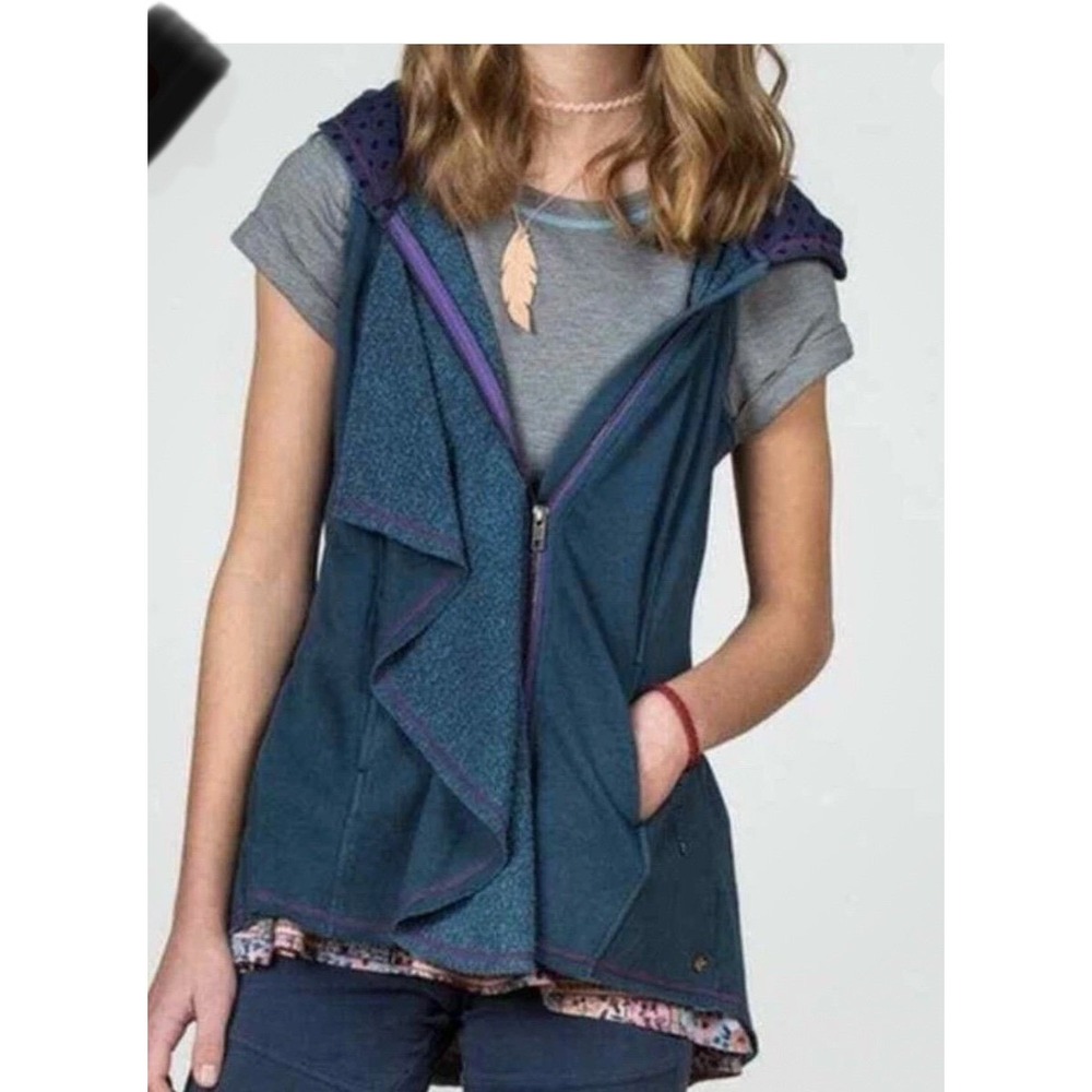NWT Matilda Jane 435 My Compass Hooded Full Zip Vest, Sleeveless Top in Blue 14